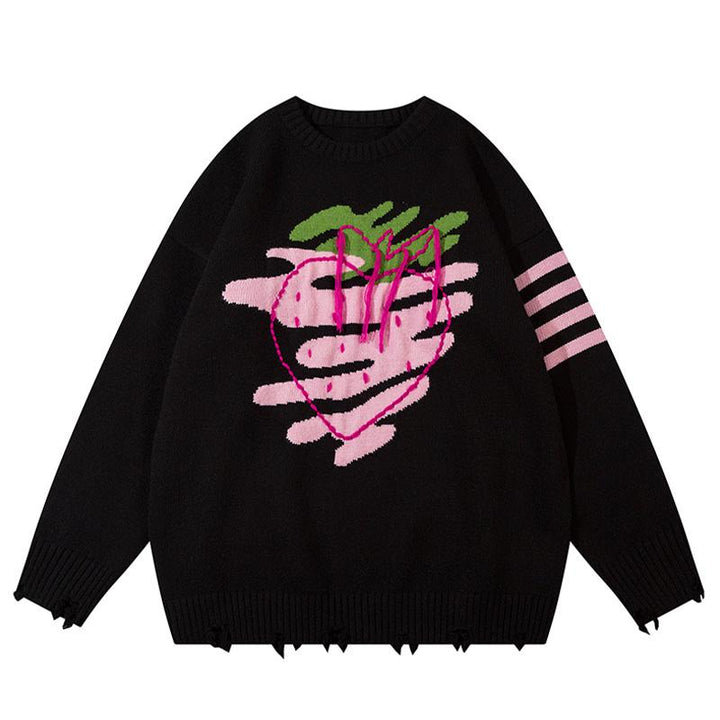 Yummy Strawberry Knitted Sweater  Black M  - VONVEX