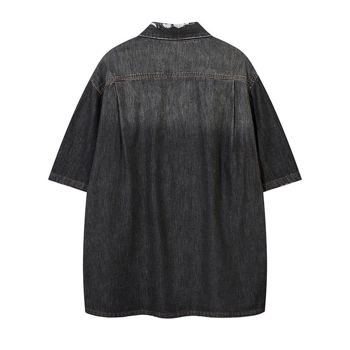 Gradient Denim Zipper Shirt     - VONVEX