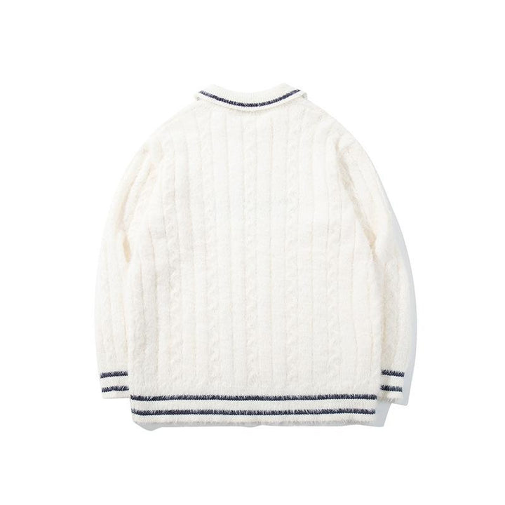 Knitted Polo Heavy Sweater     - VONVEX