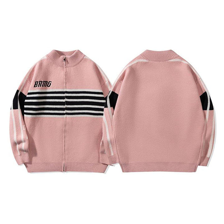 Three Stripes Collar Knitted Jacket     - VONVEX