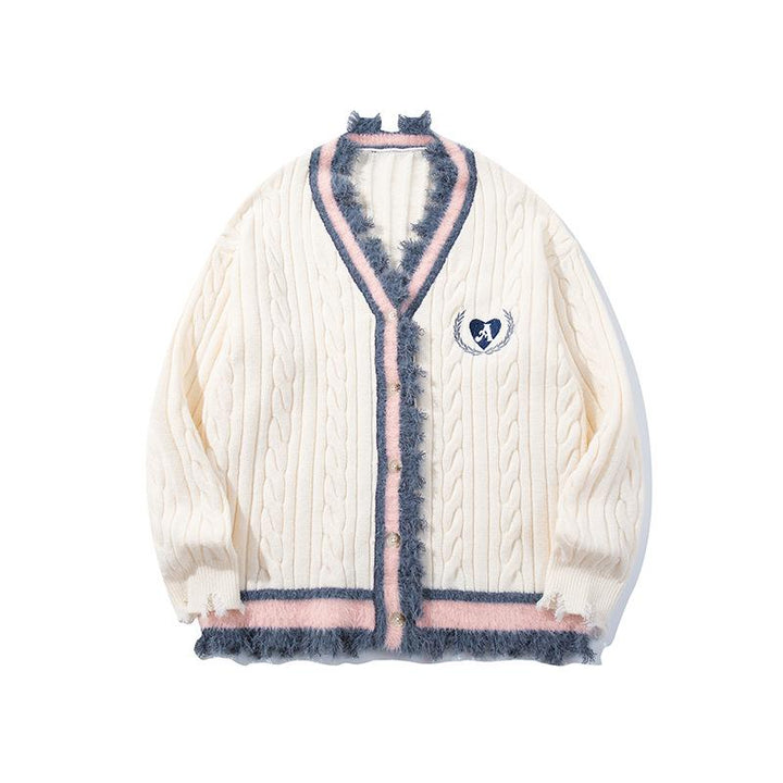 Casual Heart Stitch Wool Cardigan  White S  - VONVEX