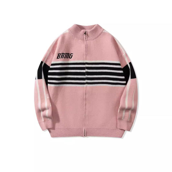 Three Stripes Collar Knitted Jacket     - VONVEX