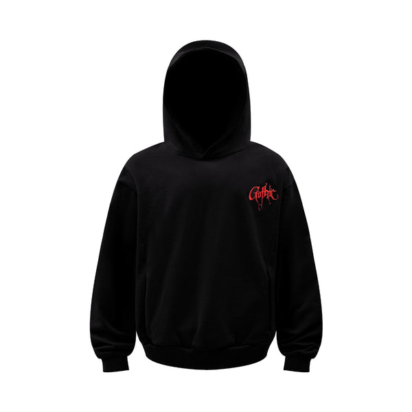 Embroidered Letters Loose Fit Hoodie  Black 3205-REA M  - VONVEX