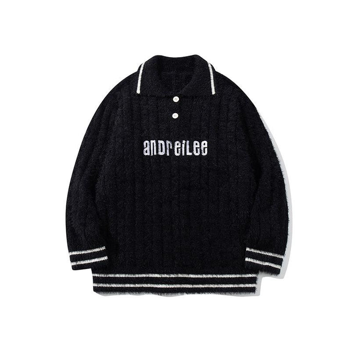 Knitted Polo Heavy Sweater  Black S  - VONVEX