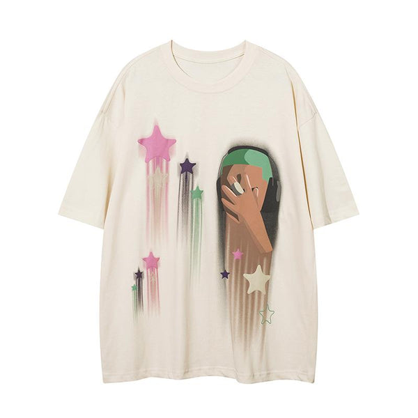 Shooting Stars Loose Tee  Beige S  - VONVEX