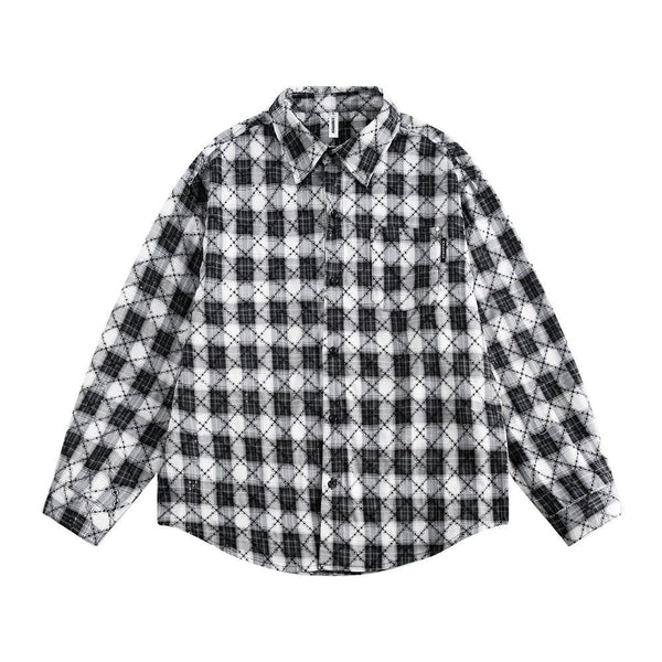 Chessboard Loose Winter Shacket  Black M  - VONVEX