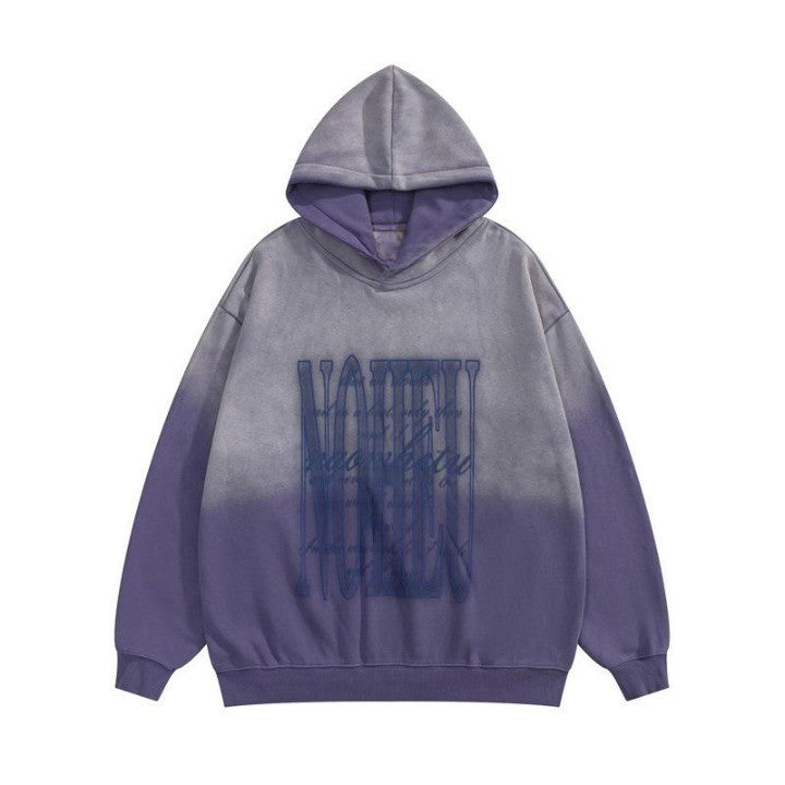 Print Washed Loose Hoodie  Purple S  - VONVEX