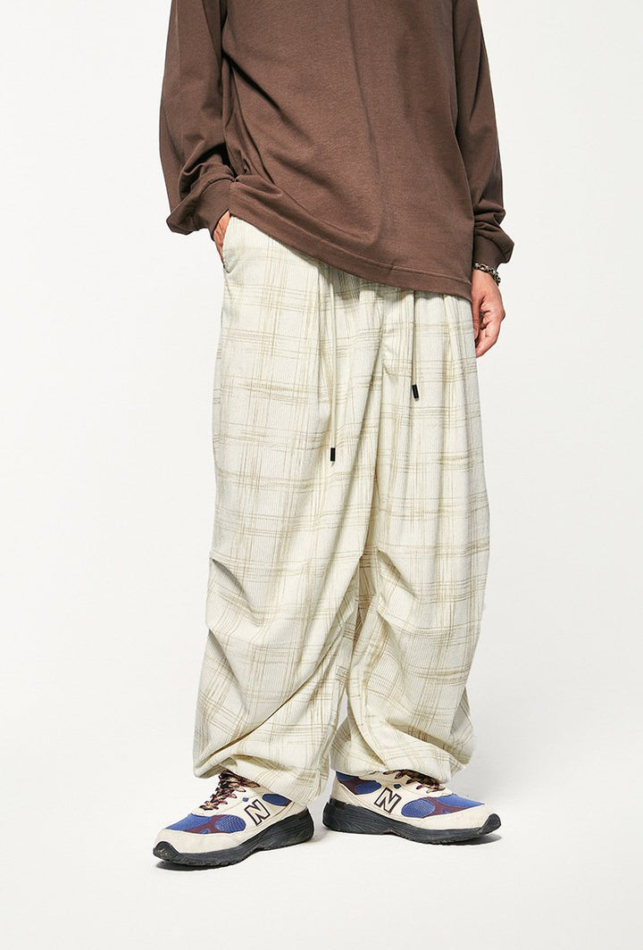 Vintage Plaid Wide Leg Pants - VONVEX