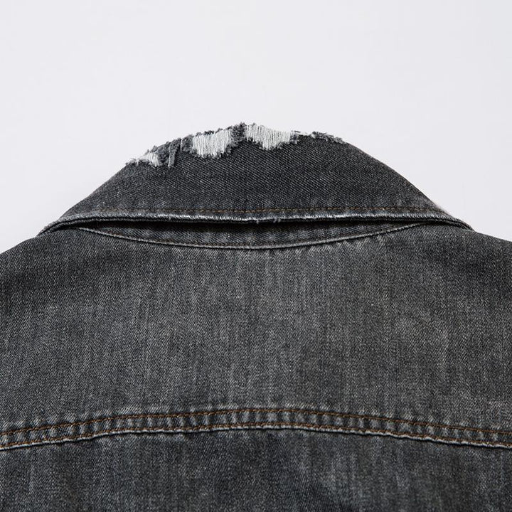 Gradient Denim Zipper Shirt     - VONVEX