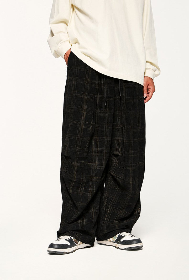 Vintage Plaid Wide Leg Pants - VONVEX