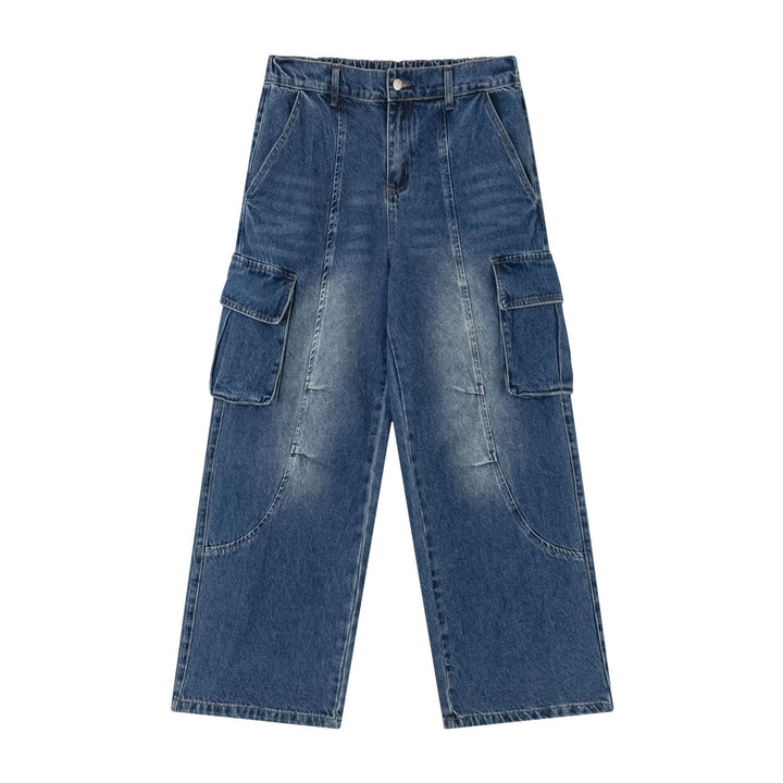 Retro Washed Cargo Jeans  Blue M  - VONVEX