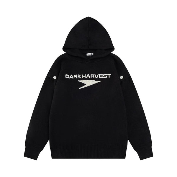 Knitted Removable Sleeves Hoodie  Black M  - VONVEX