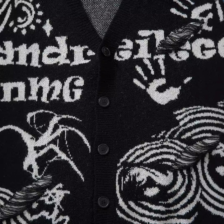 Spooky Signs Knitted Cardigan Sweater     - VONVEX