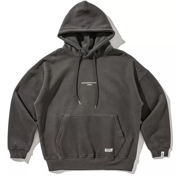 "KEEP WARM" Washed Hoodie  Gray M  - VONVEX