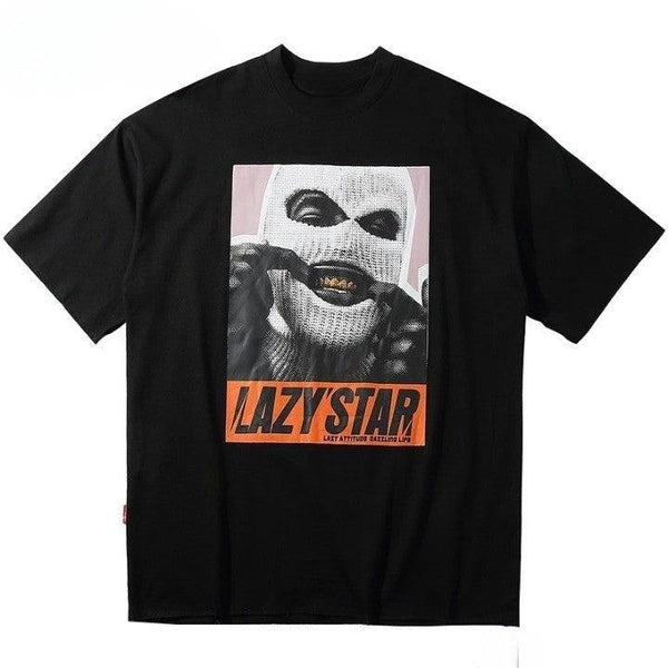 Masked Man Printed Oversize T-Shirt  Black XXL  - VONVEX