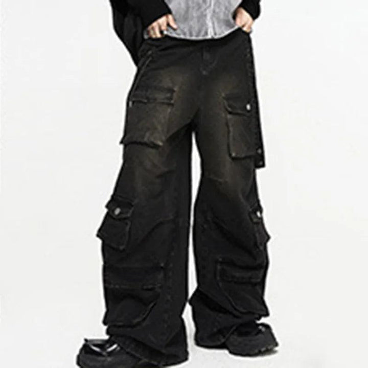 Multi Pocket Wide Leg Jeans - VONVEX