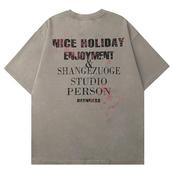 "NICE HOLIDAY" Letter Print T-Shirt     - VONVEX