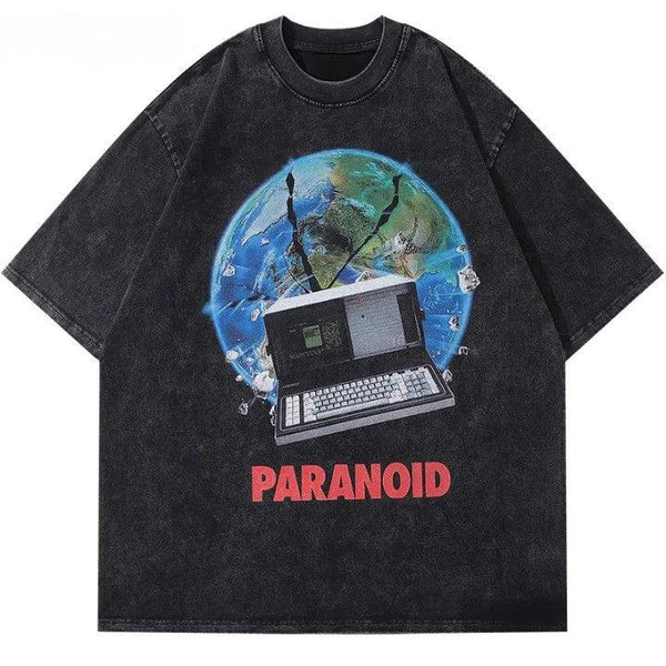 "PARANOID WORLD" Oversized T-Shirt  Black M  - VONVEX