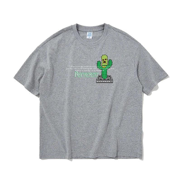 Prickly Pear Graphic Oversized T-shirt  Grey XL  - VONVEX