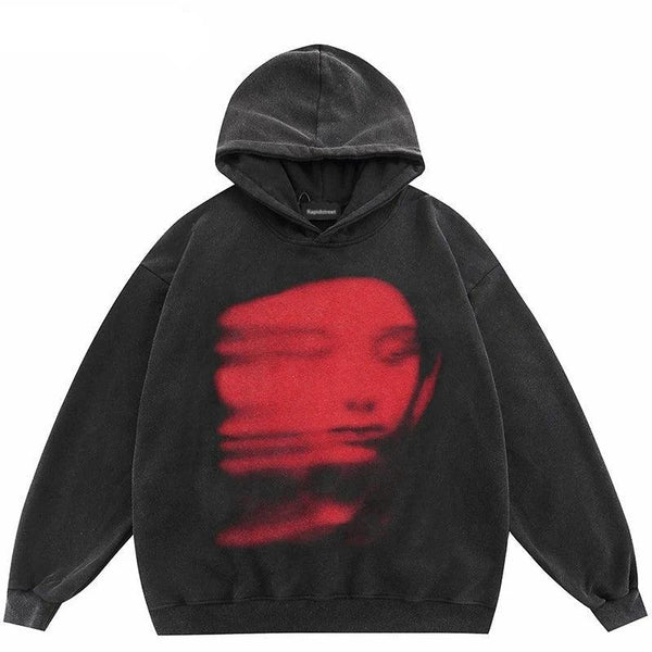 Red FaceShadow Oversize Hoodie  Black S  - VONVEX