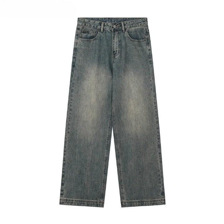 Retro Distressed Wide Leg Jean  Blue S  - VONVEX