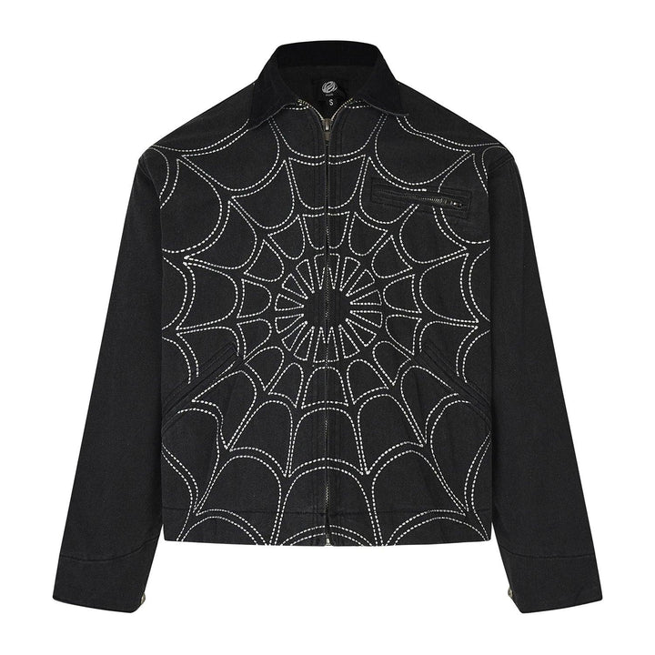 Retro Spider Web Embroidered Jacket  Black S  - VONVEX