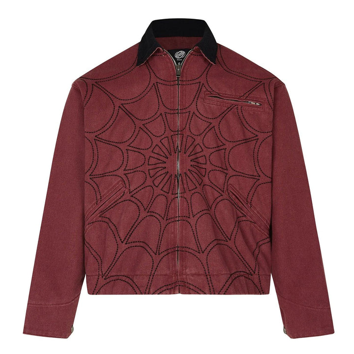 Retro Spider Web Embroidered Jacket  Red S  - VONVEX