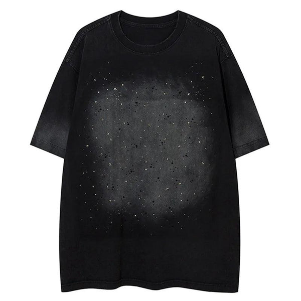 Retro Stars Of The Sky Distressed T-Shirt  Black M  - VONVEX