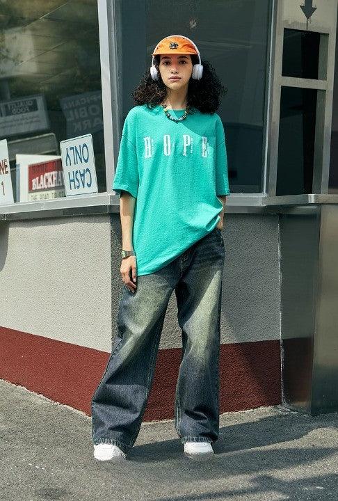 Retro Wash Wide Leg Denim Pant  Blue S  - VONVEX