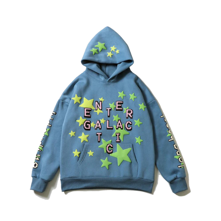 Retro Foam Stars Printed Hoodie     - VONVEX