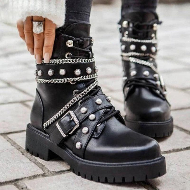 Rivet Pearl Punk Boots     - VONVEX