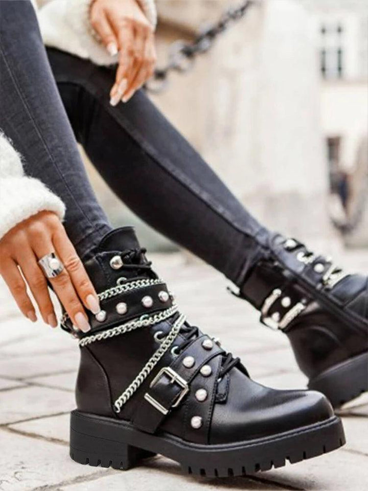 Rivet Pearl Punk Boots     - VONVEX