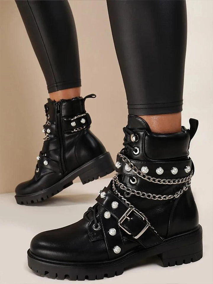 Rivet Pearl Punk Boots     - VONVEX