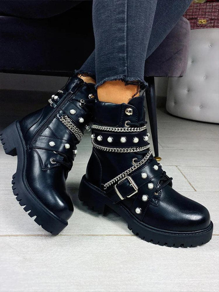 Rivet Pearl Punk Boots     - VONVEX