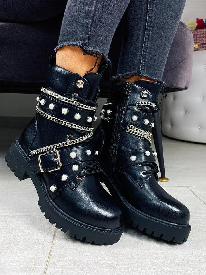 Rivet Pearl Punk Boots     - VONVEX