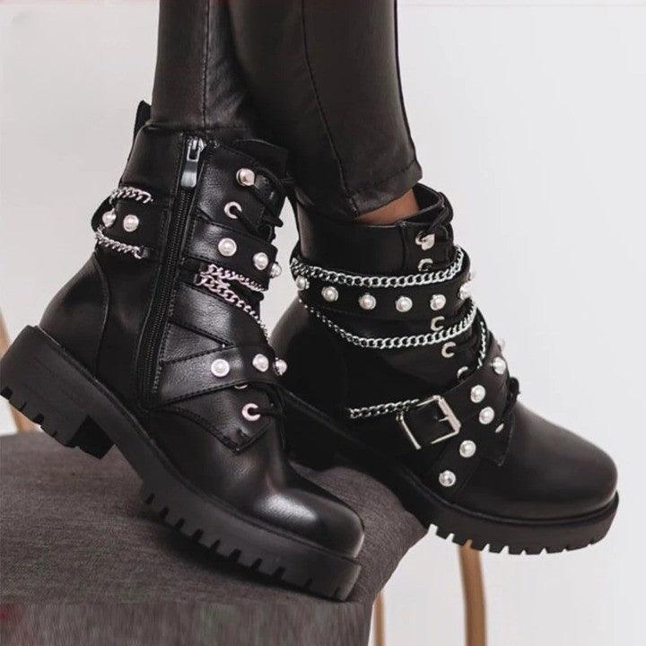 Rivet Pearl Punk Boots     - VONVEX