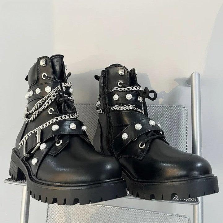 Rivet Pearl Punk Boots     - VONVEX