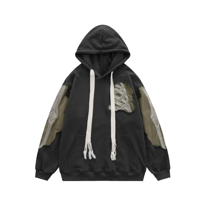 Y2K Skeleton Bones 3D Patchwork Hoodie     - VONVEX