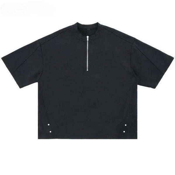 Solid Half Zipper T-Shirt  Black M  - VONVEX