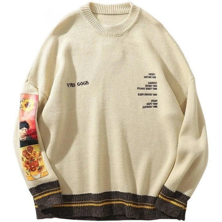 Van Gogh Embroidery Knitted Sweater     - VONVEX