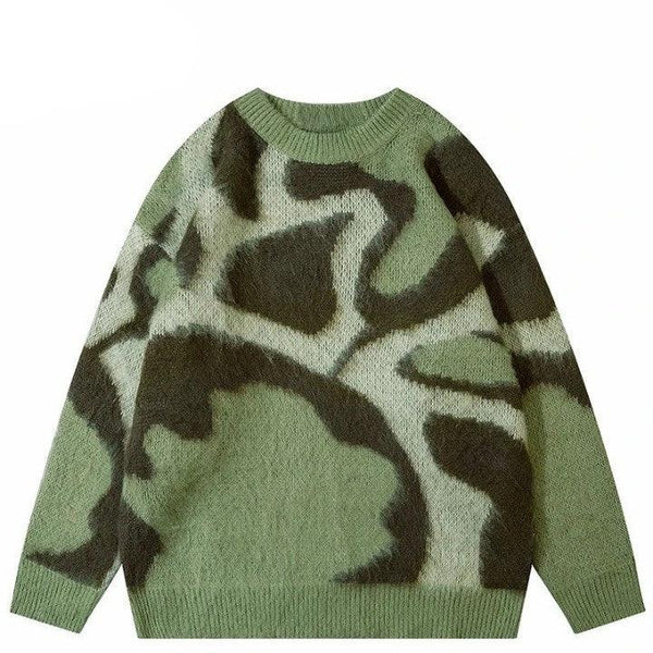 Vintage Abstract Graphic Knitted Sweater  Green S  - VONVEX