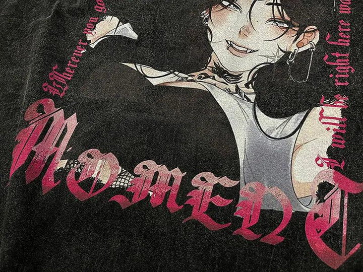 Vintage Anime Girl Print Oversize T-Shirt - VONVEX