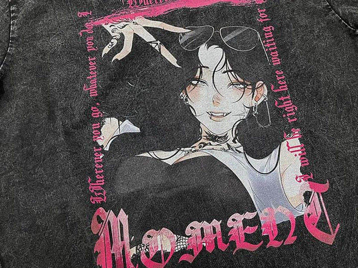 Vintage Anime Girl Print Oversize T-Shirt - VONVEX