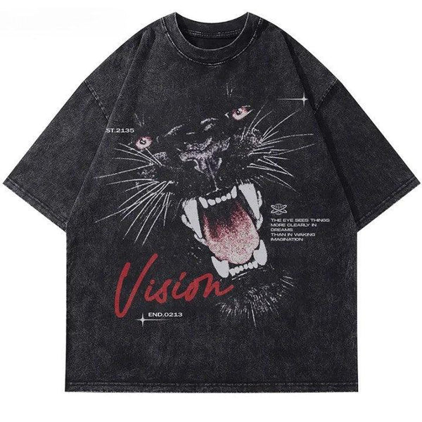 Vintage Black Predatory Tiger T-Shirt - VONVEX