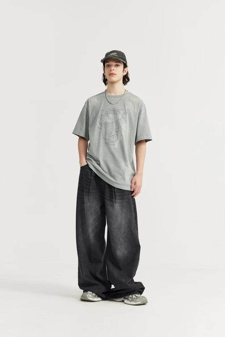 Washed Wide Leg Denim Jean     - VONVEX