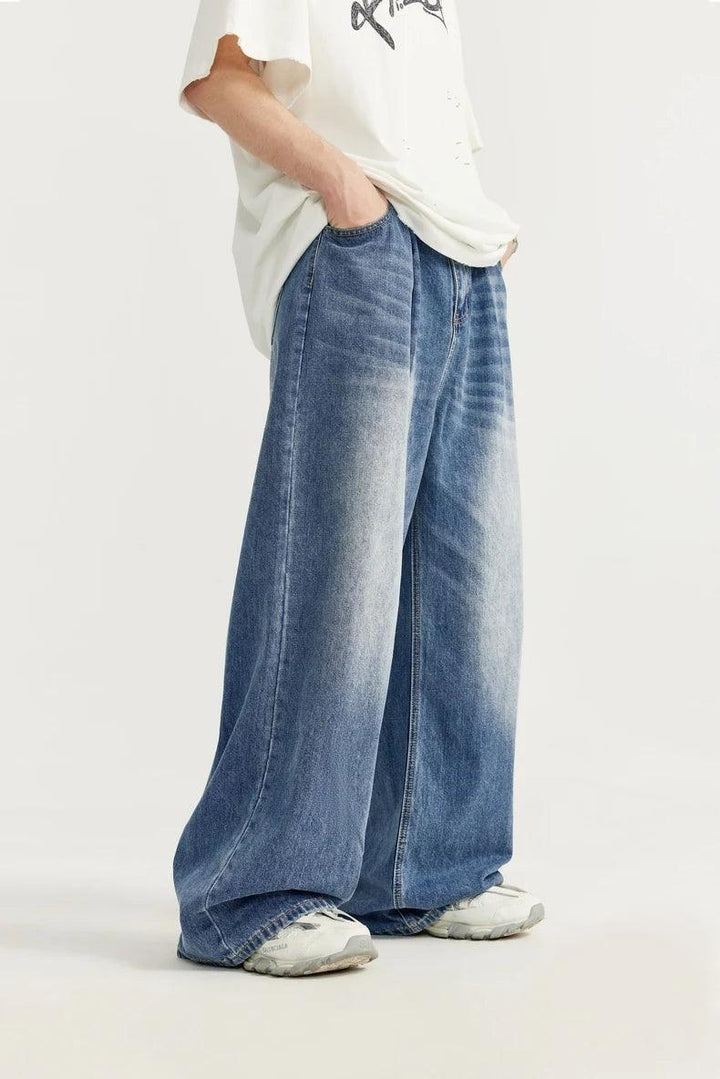 Washed Wide Leg Denim Jean     - VONVEX