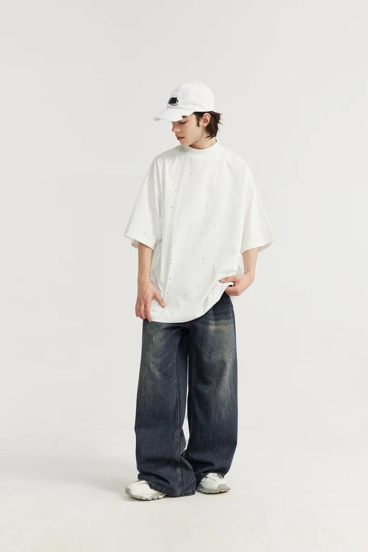 Washed Wide Leg Denim Jean     - VONVEX