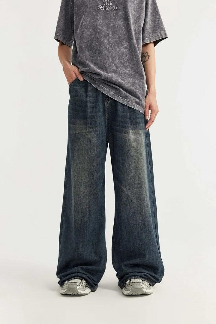 Washed Wide Leg Denim Jean     - VONVEX