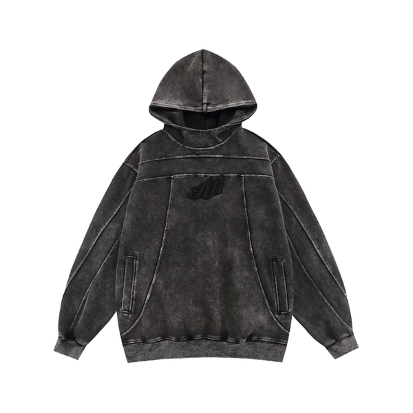 Y2K Vintage Washed Black Hoodie     - VONVEX