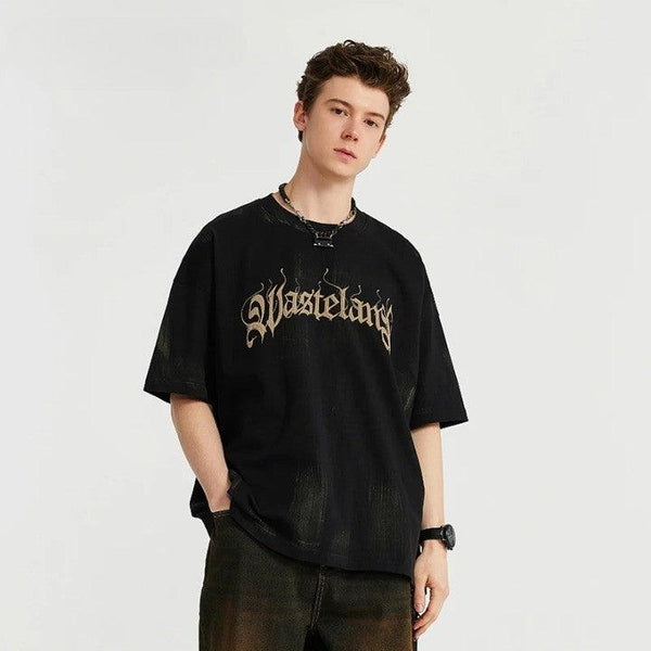 Wasteland Printed Oversized T-Shirt  Black M  - VONVEX